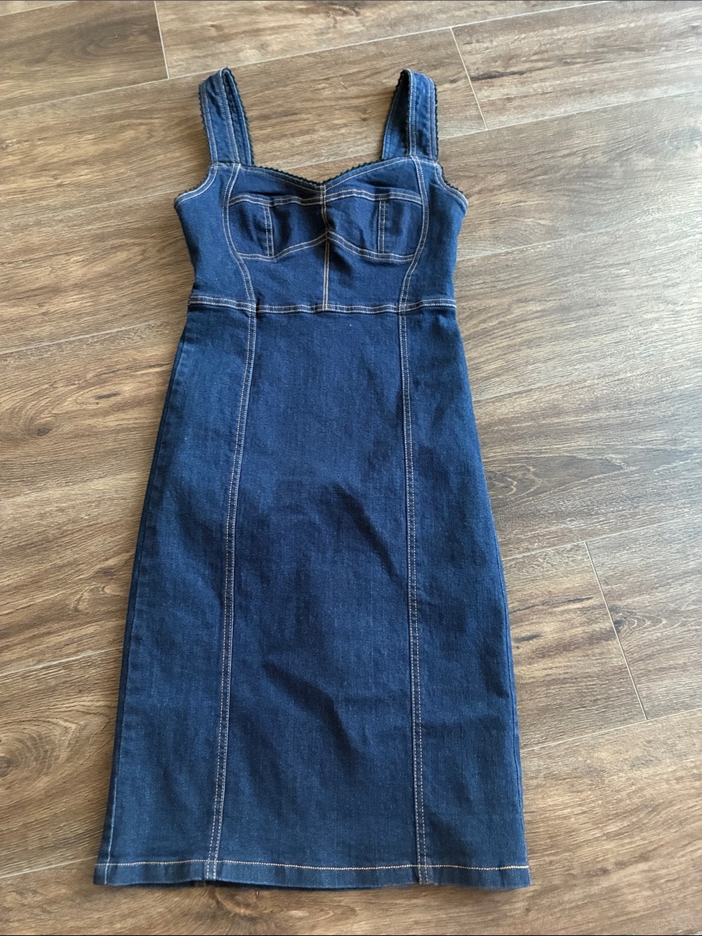 Steve Madden Navy Denim Midi Dress with Bustier Bodice
